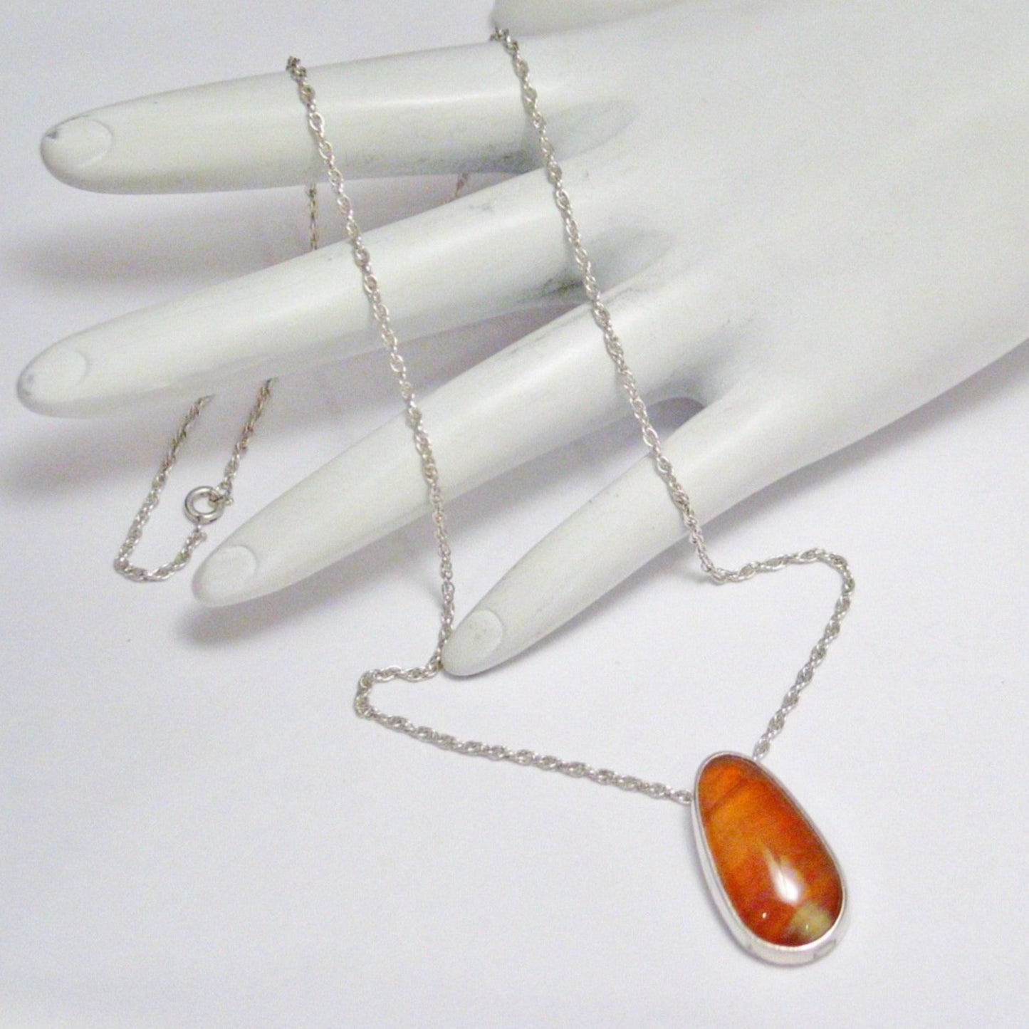 Sterling Silver Necklace, 18" Designer JP Pre-owned Orange Agate Stone Pendant Necklace