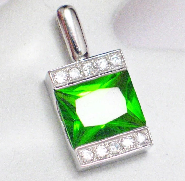Sterling Silver Vibrant Green Geometric Square Stone Pendant