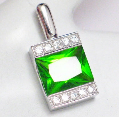 Pendant | Sterling Silver Vibrant Green Geometric Square Stone Pendant | Jewelry