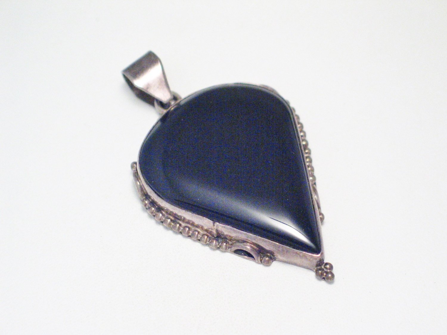 Big Stone Pendant, Sterling Silver Black Agate Unique Statement Pendant