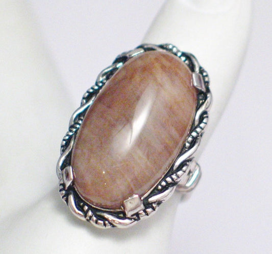 Sterling Silver Ring, Sz4.75 Large Oval Tan Agate Stone Pinky Ring - Blingschlingers Jewelry