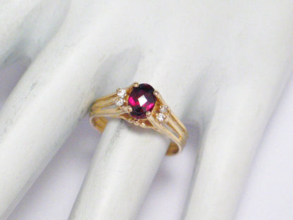 Ring | Womens 14k Gold Red Garnet White Diamond Cathedral Style Ring | Jewelry
