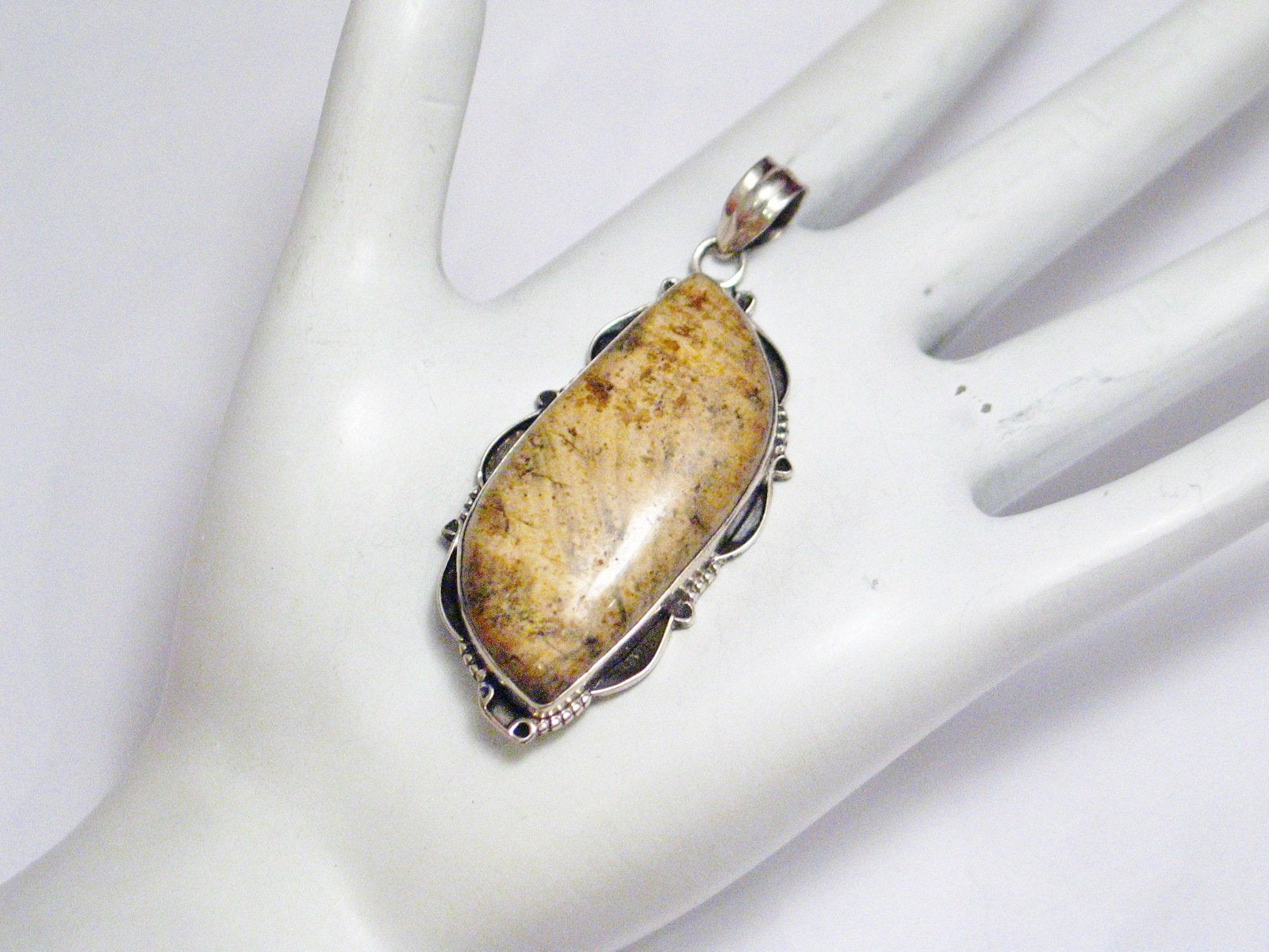 Big Stone Pendant, Men's Women's Unique Brown Jasper Stone Sterling Silver Pendant