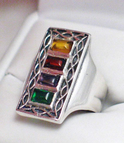 Stone Ring | Sterling Silver Celtic Tribal Design Multi Stone Ring  6.5 | Jewelry