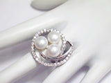 Ring | Womens Big Sterling Silver Glittery Cz & White Pearl Spiral Cocktail Ring  8.75 | Blingschlingers Jewelry