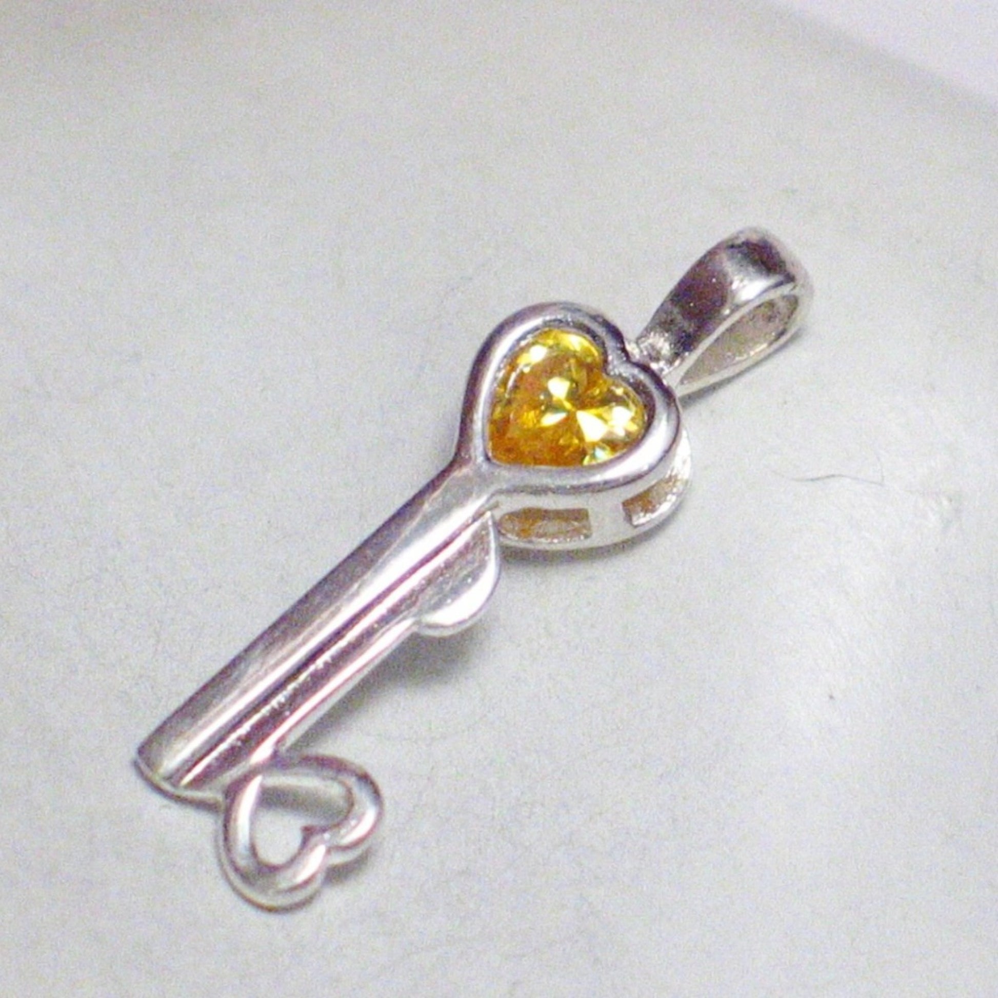 Birthstone Charm, Womens Pre-owned Sterling Silver Citrine Yellow Cz Heart Key Pendant -  Blingschlingers Jewelry