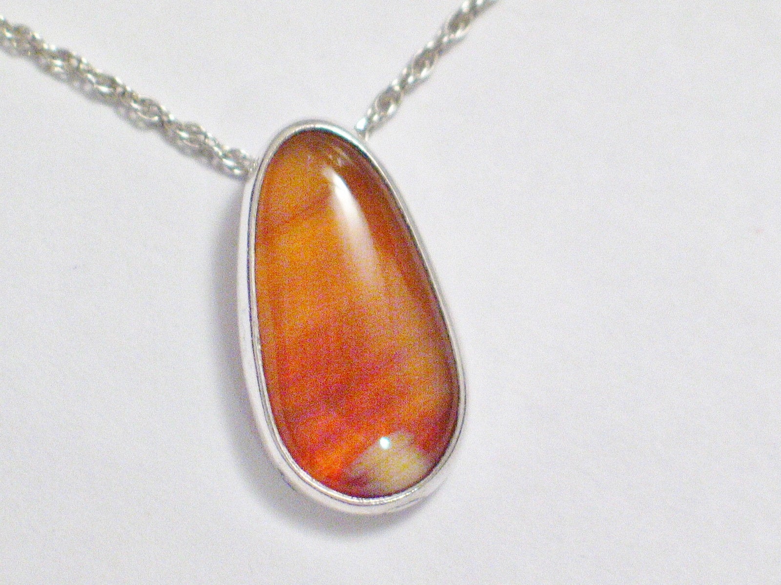 Silver Chains | Designer JP Sterling Silver Orange Agate Stone Pendant Necklace | Discount Estate Jewelry Online