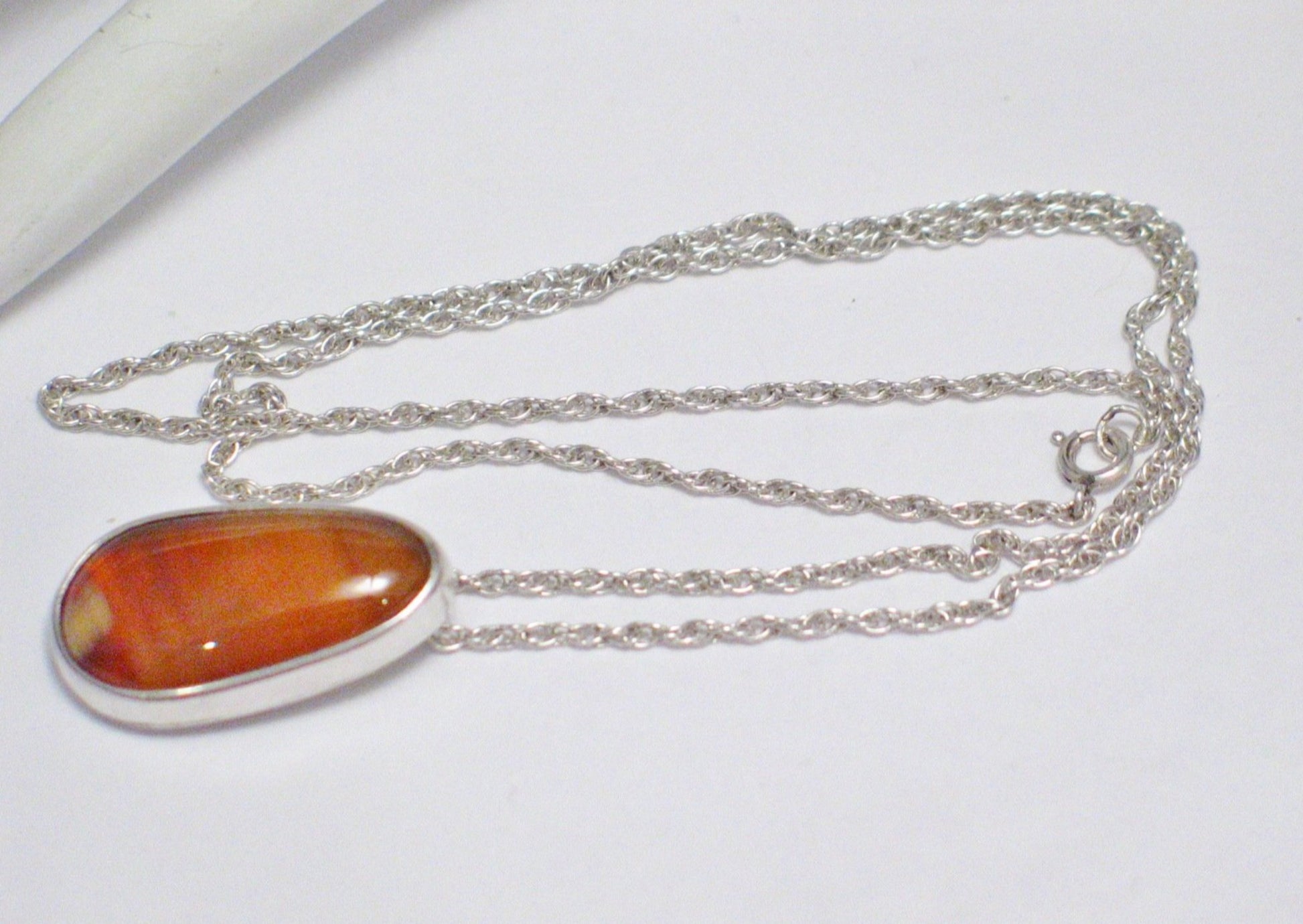 Sterling Silver Pendant necklace squash agate stone indian designer JP rope chain 18" - Blingschlingers Jewelry