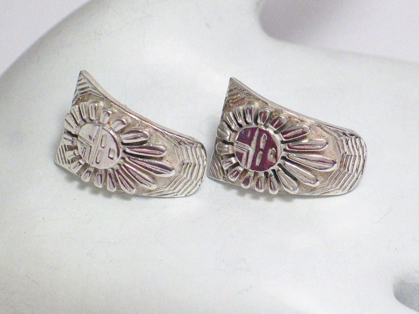 Earrings | Womens Sterling Silver Hopi Sunflower Semi Hoop Earrings | Blingschlingers Jewelry
