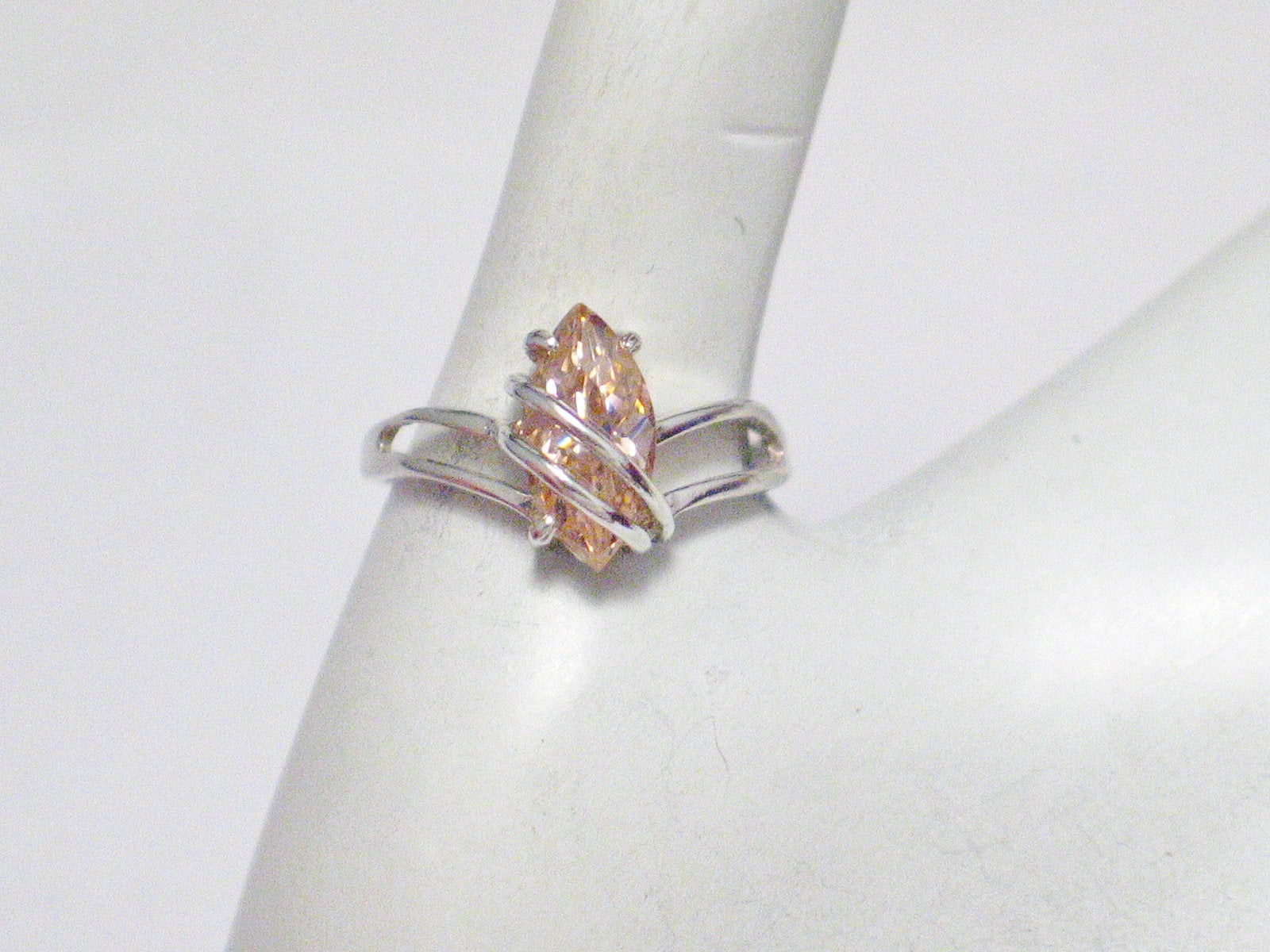 Jewelry Vintage, Women's 1980s Statement Crossover Style Pink Cz Birthstone Sterling Silver Ring