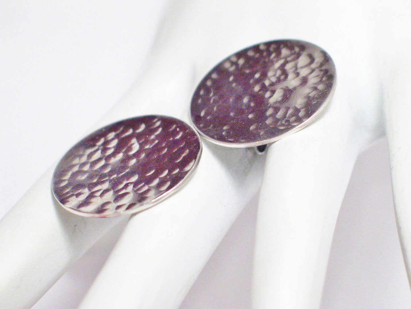 Large Round Hammered Style Sterling Silver Earrings