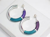 Earrings | Imperfect Sterling Silver Purple Green Enamel Tube Hoop Earrings | Jewelry