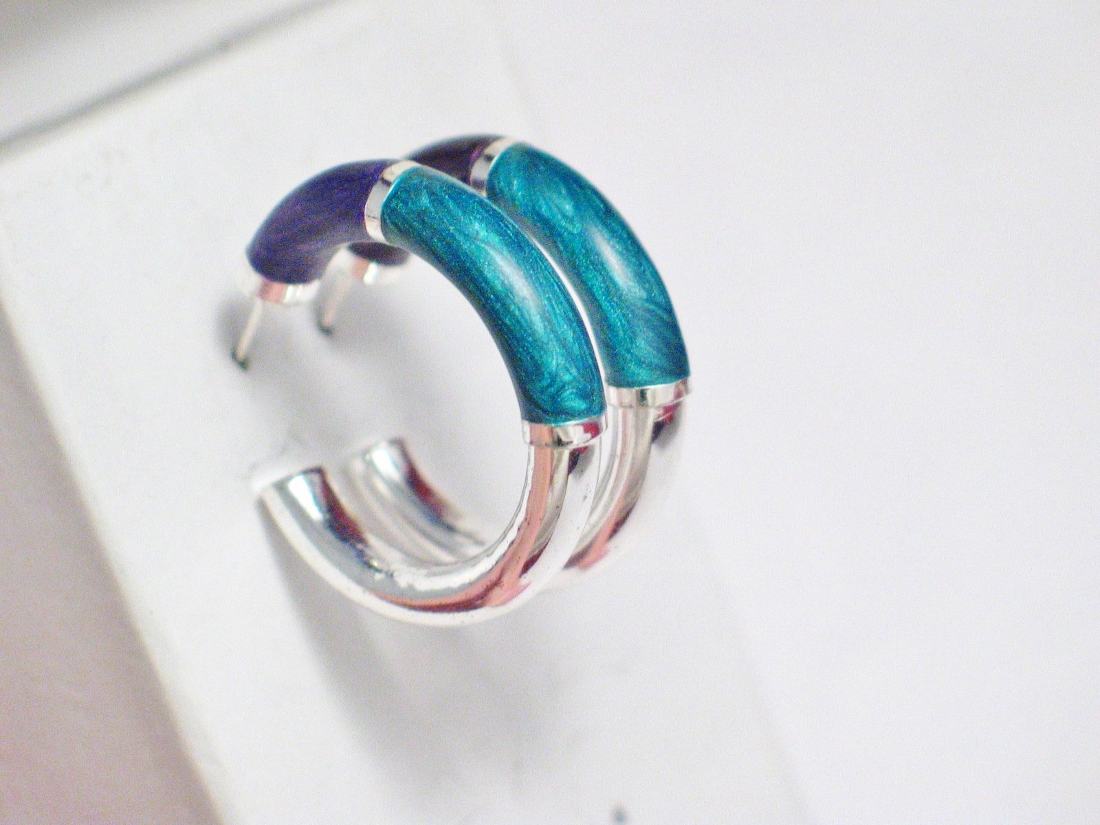 Earrings | Imperfect Sterling Silver Purple Green Enamel Tube Hoop Earrings | Jewelry
