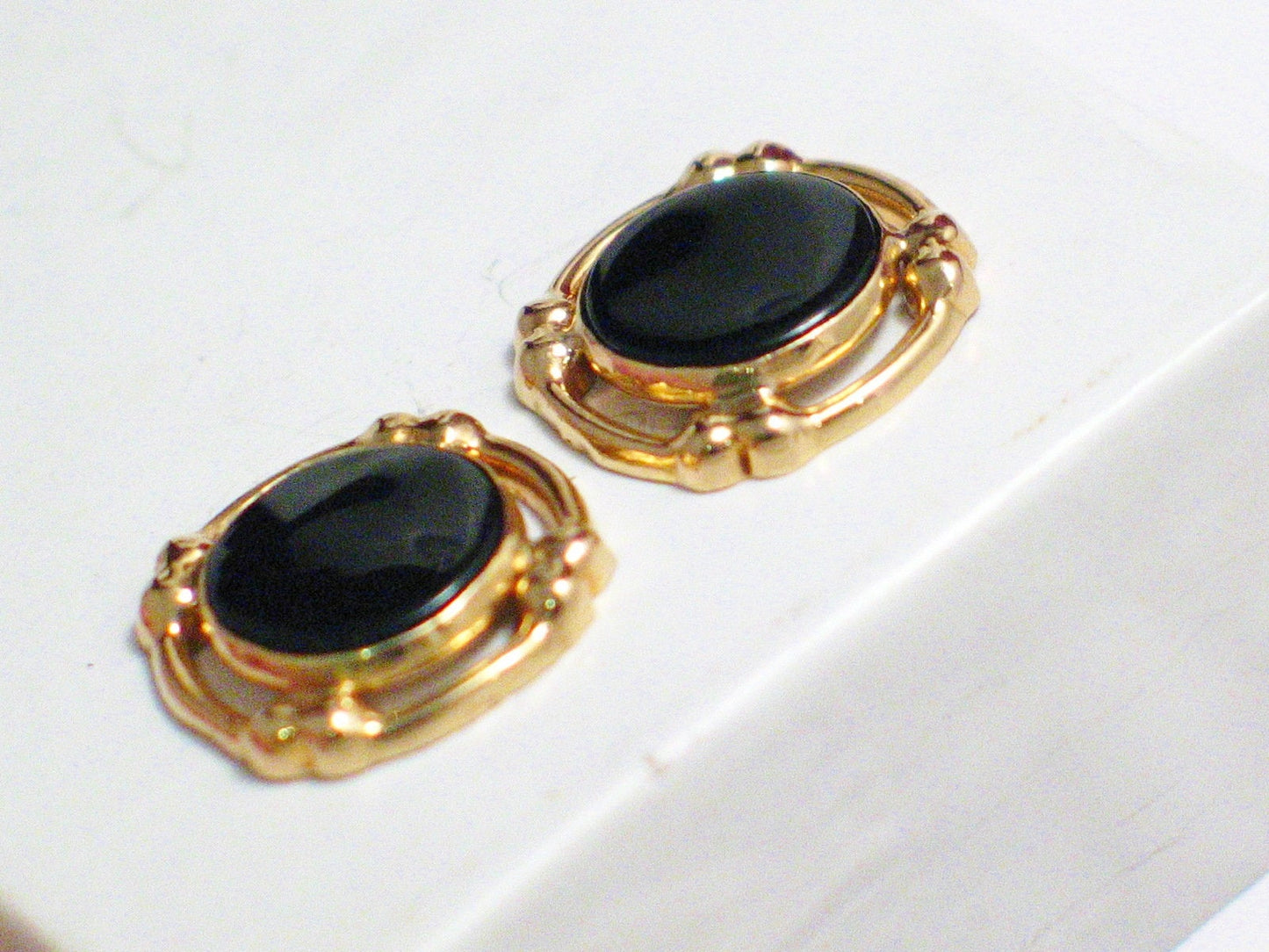 14k Gold Haloed Black Onyx Stone Earrings