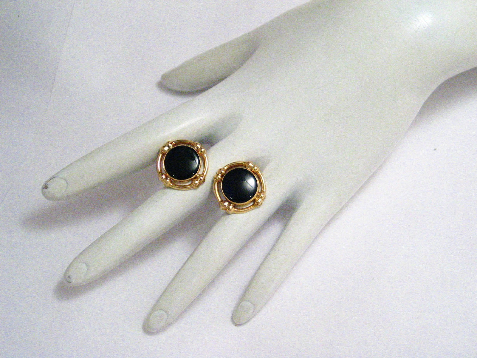 Gold Earrings | Womens Admirable 14k Gold Black Onyx Stone Earrings | Discount Estate Jewelry online