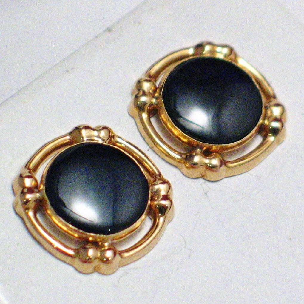 Gold Earrings | Womens Admirable 14k Gold Black Onyx Stone Earrings | Discount Gold Jewelry online