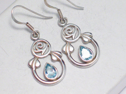 Earrings | Womens Sterling Silver Rose Blue Topaz Stone Dangle Earrings | Jewelry