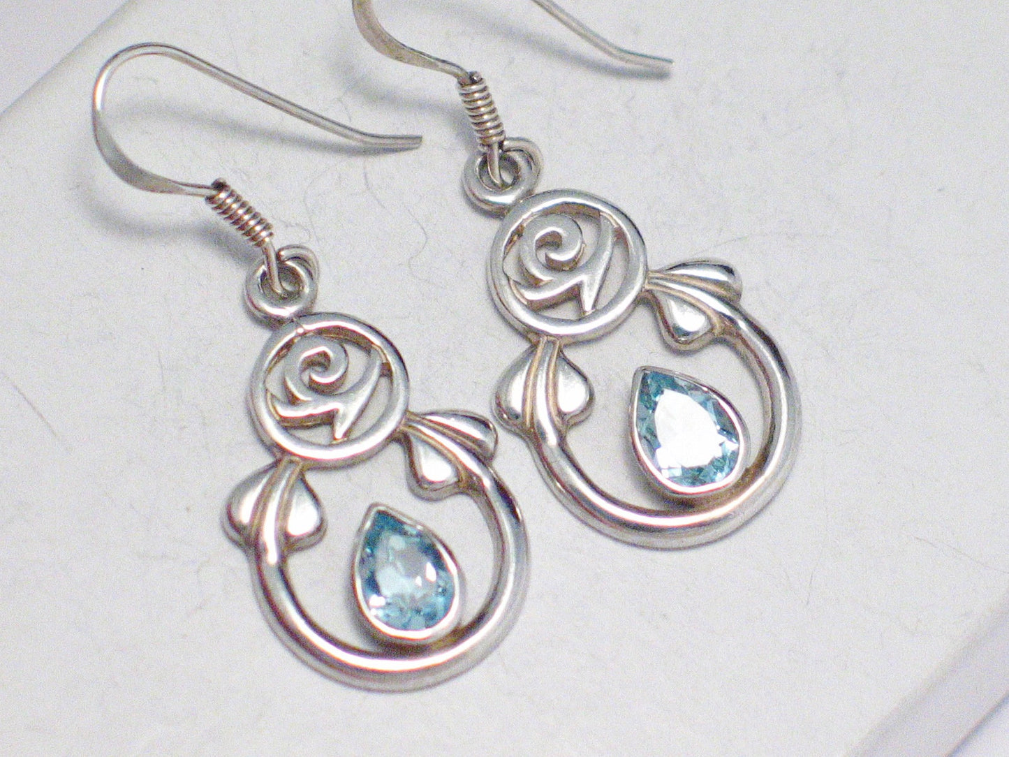 Earrings | Womens Sterling Silver Rose Blue Topaz Stone Dangle Earrings | Jewelry