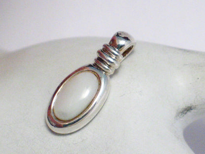 Pendant | Sterling Silver Petite White Pearl Shell Stone Pendant | Blingschlingers Jewelry