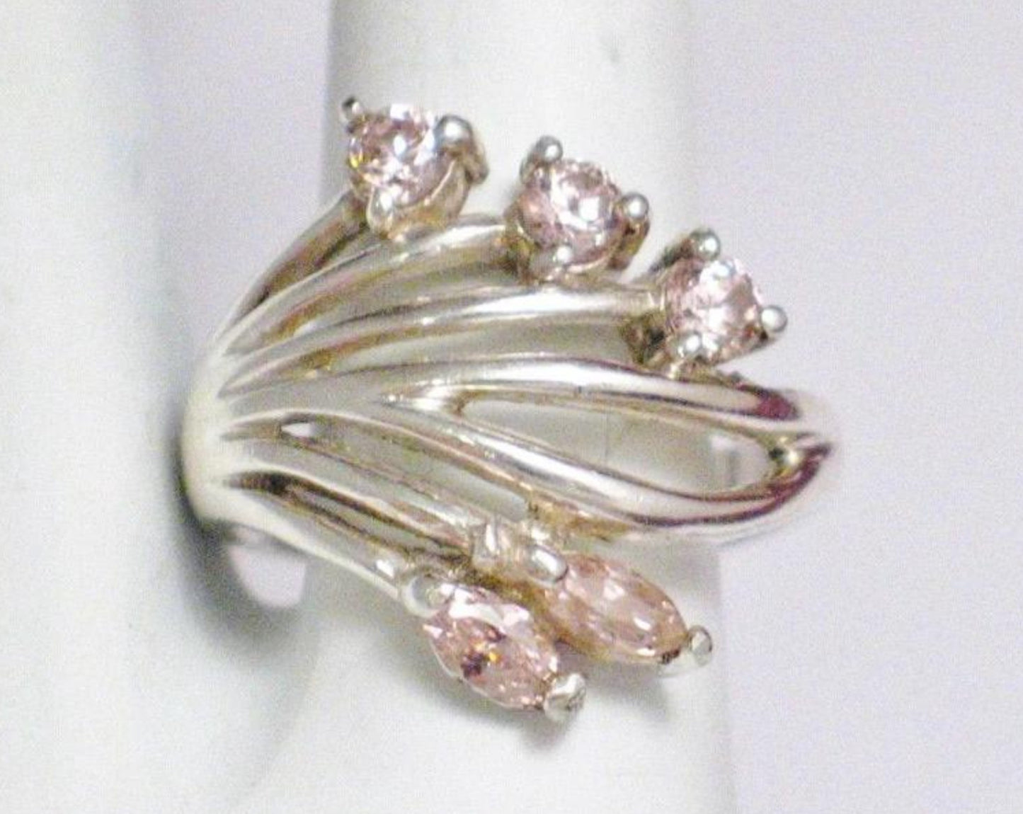 Womens Rings | Sterling Silver Cotton Candy Pink Cz Fan Wide Band Ring 8.5 | Discount Estate Jewelry