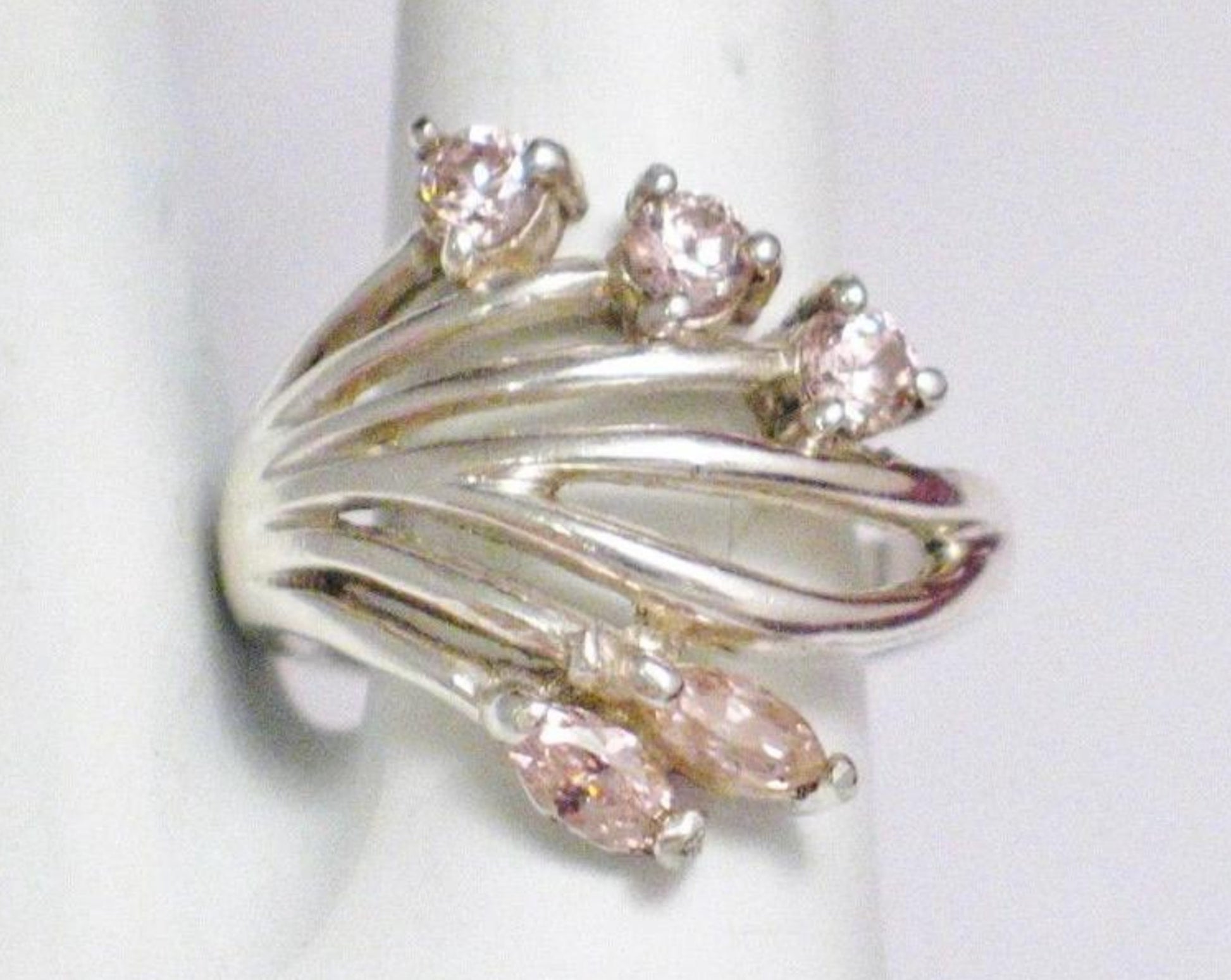 Womens Rings | Sterling Silver Cotton Candy Pink Cz Fan Wide Band Ring 8.5 | Discount Estate Jewelry