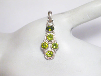 Sterling Silver Sparkly Olive Green Peridot Cz Stone Cluster Pendant