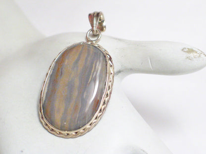 Pendant | Large Sterling Silver Tree Bark Camo Agate Stone Pendant | Jewelry