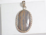Pendant | Large Sterling Silver Tree Bark Camo Agate Stone Pendant | Jewelry