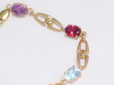 14k Gold Shackle Link Multi Gemstone Tennis Bracelet  7 1/2"