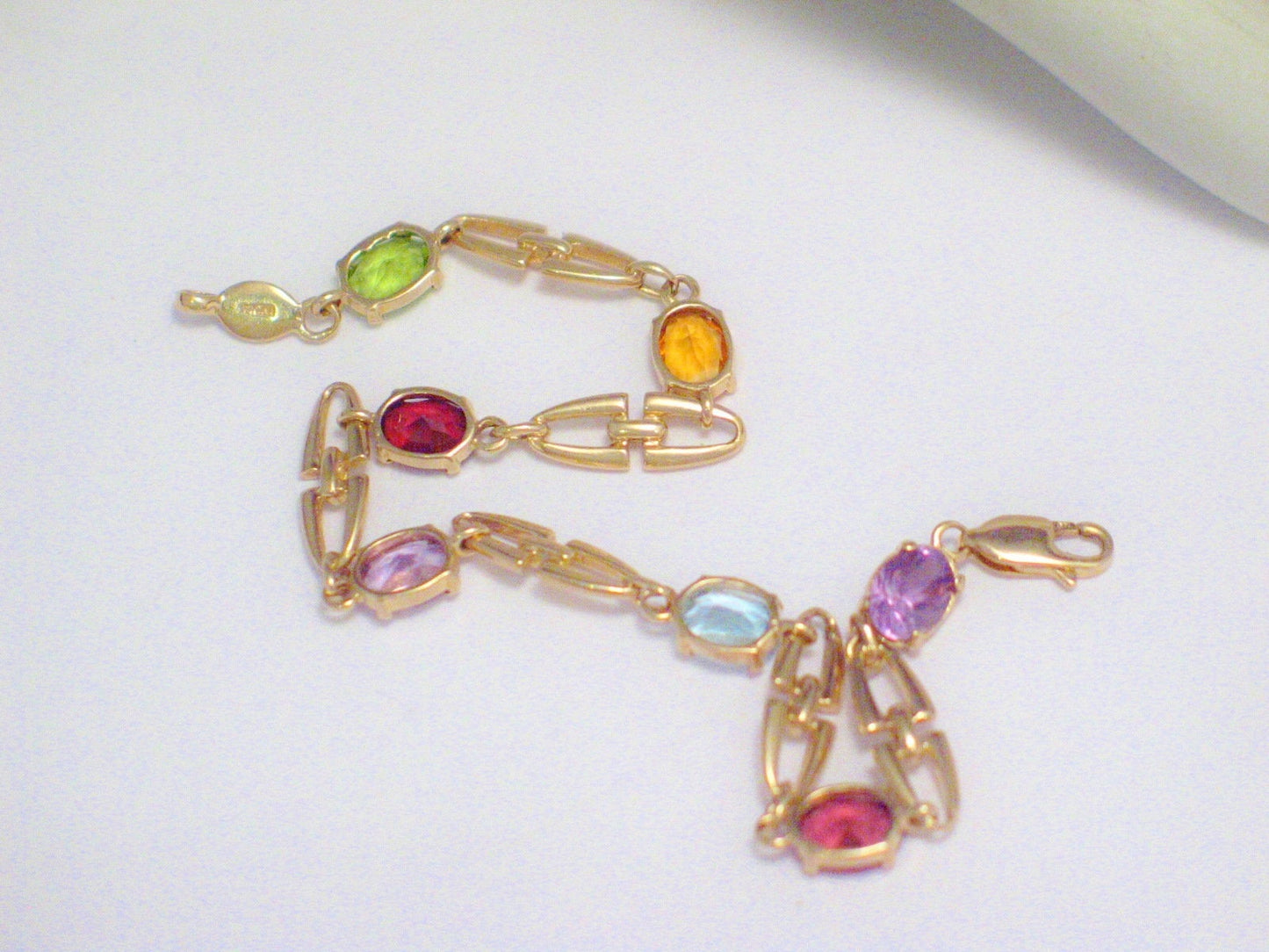 14k Gold Horse bit Link Multi Gemstone Tennis Bracelet  7 1/2"