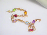 14k Gold Shackle Link Multi Gemstone Tennis Bracelet  7 1/2"