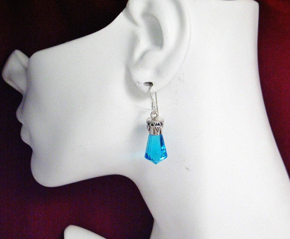 Dangle Earrings | Womens Sterling Silver Blue Bling Crystal Drop Earrings | Jewelry online