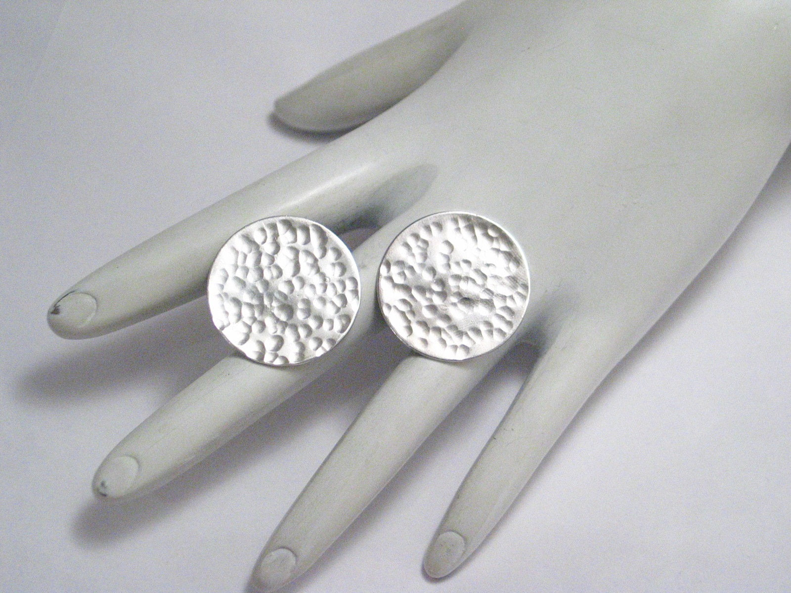 Big Stud Earrings, Womens Estate Hammered Style Large Round Sterling Silver Earrings - Blingschlingers Jewelry