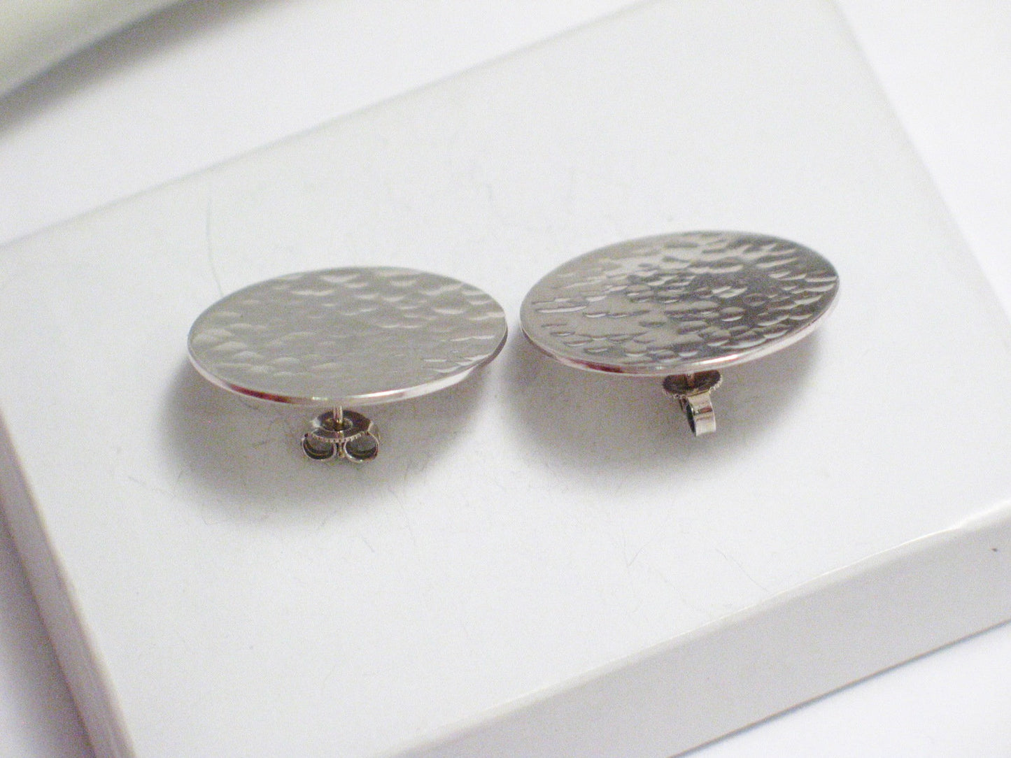 Large Round Hammered Style Sterling Silver Earrings