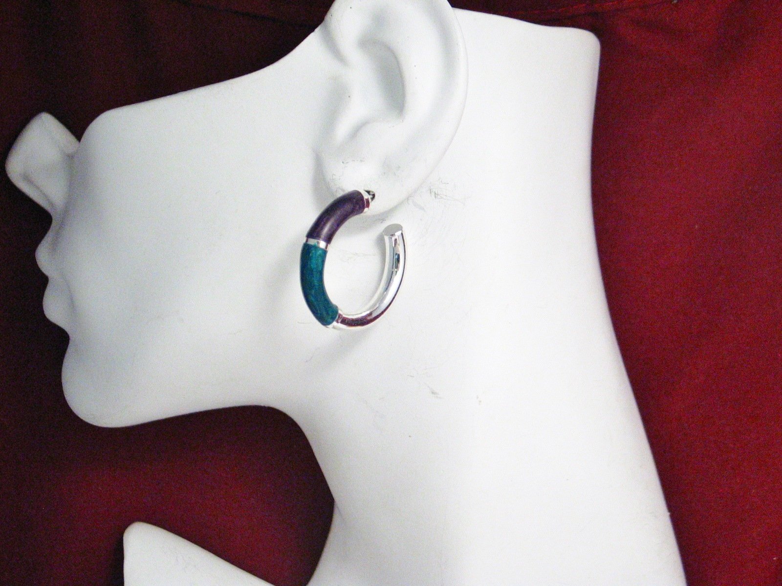 Earrings | Imperfect Sterling Silver Purple Green Enamel Tube Hoop Earrings | Jewelry