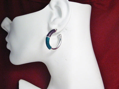 Earrings | Imperfect Sterling Silver Purple Green Enamel Tube Hoop Earrings | Jewelry