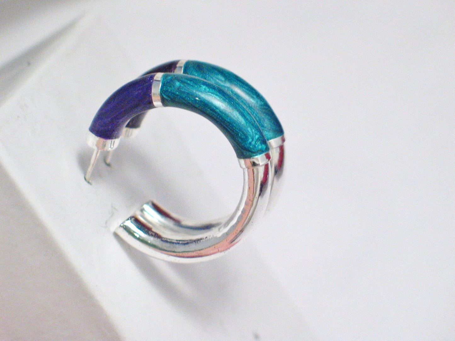 Earrings | Imperfect Sterling Silver Purple Green Enamel Tube Hoop Earrings | Jewelry