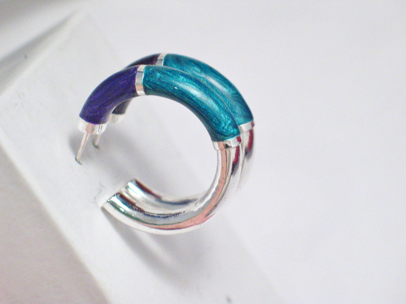 Earrings | Imperfect Sterling Silver Purple Green Enamel Tube Hoop Earrings | Jewelry