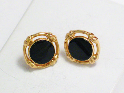 Black Onyx Stone Halo Style 14k Gold Stud Earrings