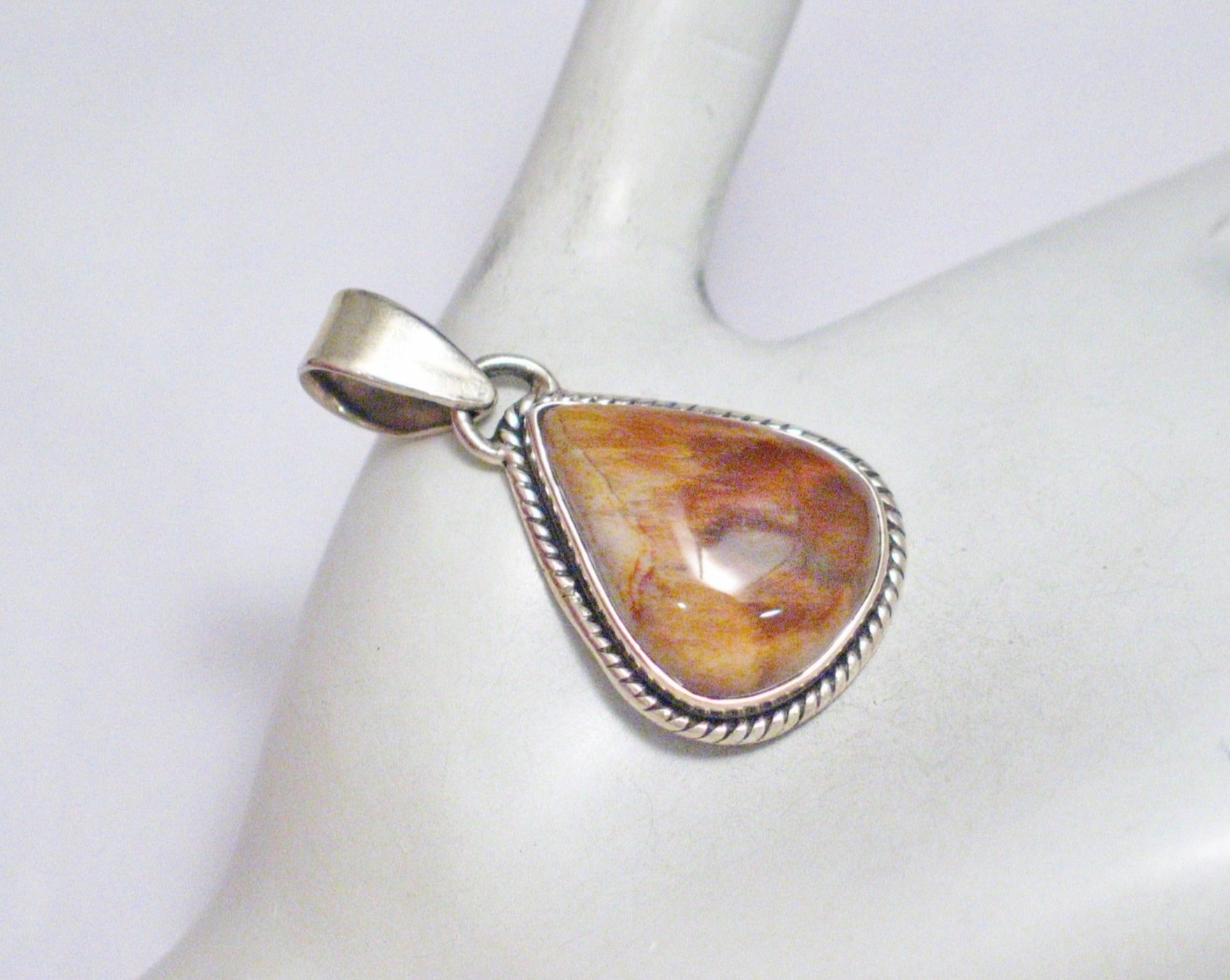 Sterling Silver Pendant, Mens Womens Natural Brown Agate Stone Teardrop Pendant - Blingschlingers Jewelry