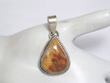 Silver Pendants | Mens Womens Simple Sterling Silver Brown Agate Stone Pendant 