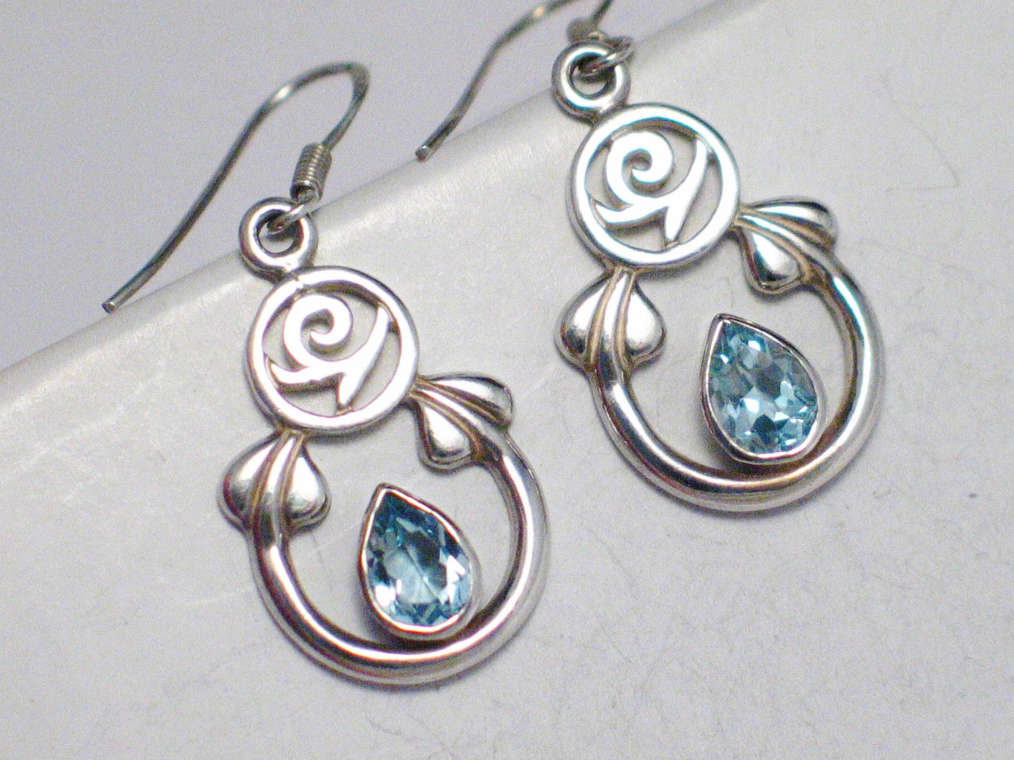 Earrings | Womens Sterling Silver Rose Blue Topaz Stone Dangle Earrings | Blingschlingers Jewelry