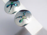 Earrings | Womens Round Sterling Silver Rainbow Abalone Dragonfly Earrings | ClipOn Earrings
