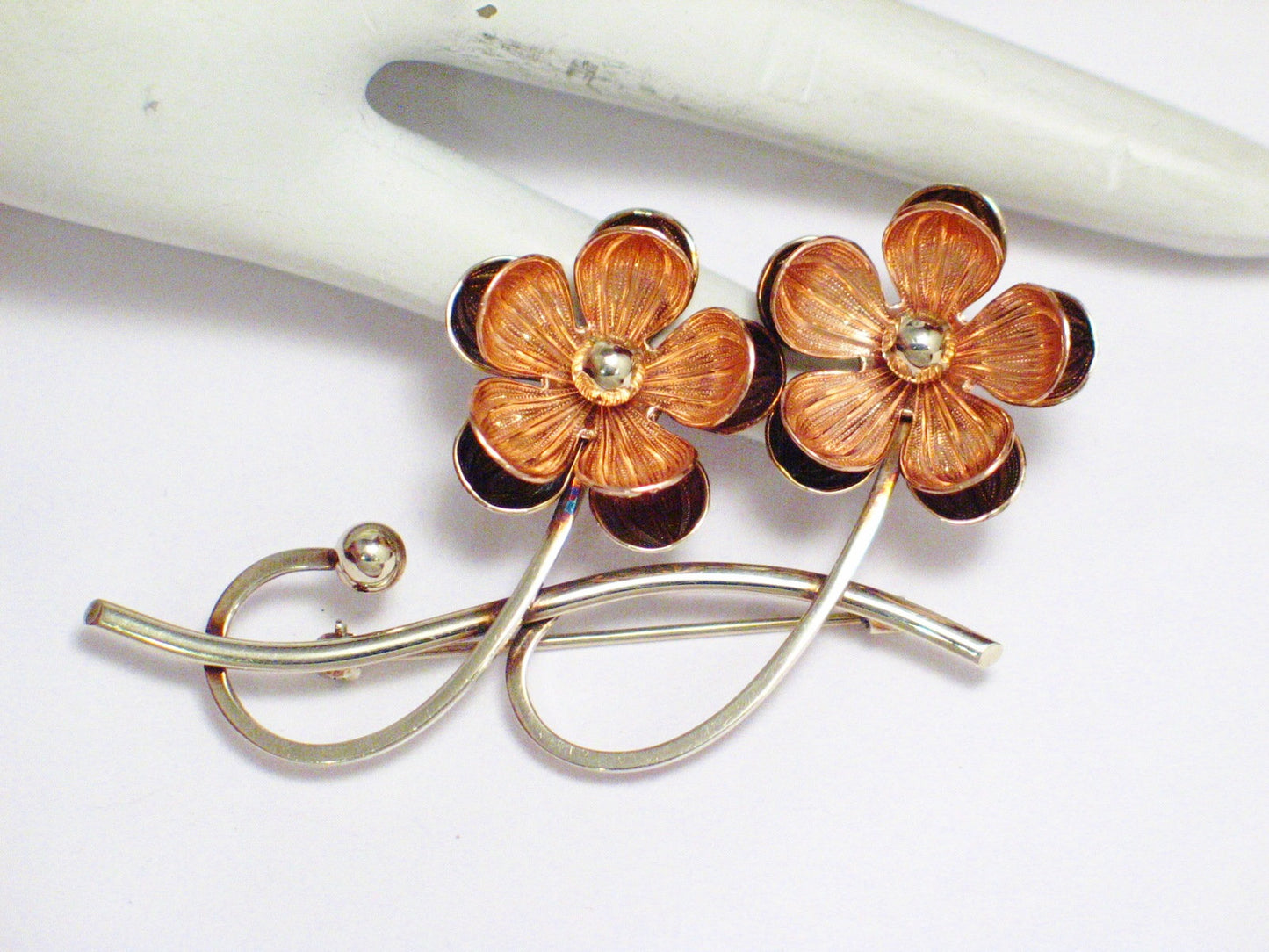 Gold Brooch, Mens Womens Rose & White 10k Gold Flower Brooch Lapel Pin - Vintage Estate Jewelry online at Blingschlingers