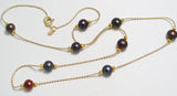 Womens Gold Necklace 14k Gold Ball Link Station Chain Necklace w/ Peacock Pearls 16" at Blingschlingers Jewelry Online