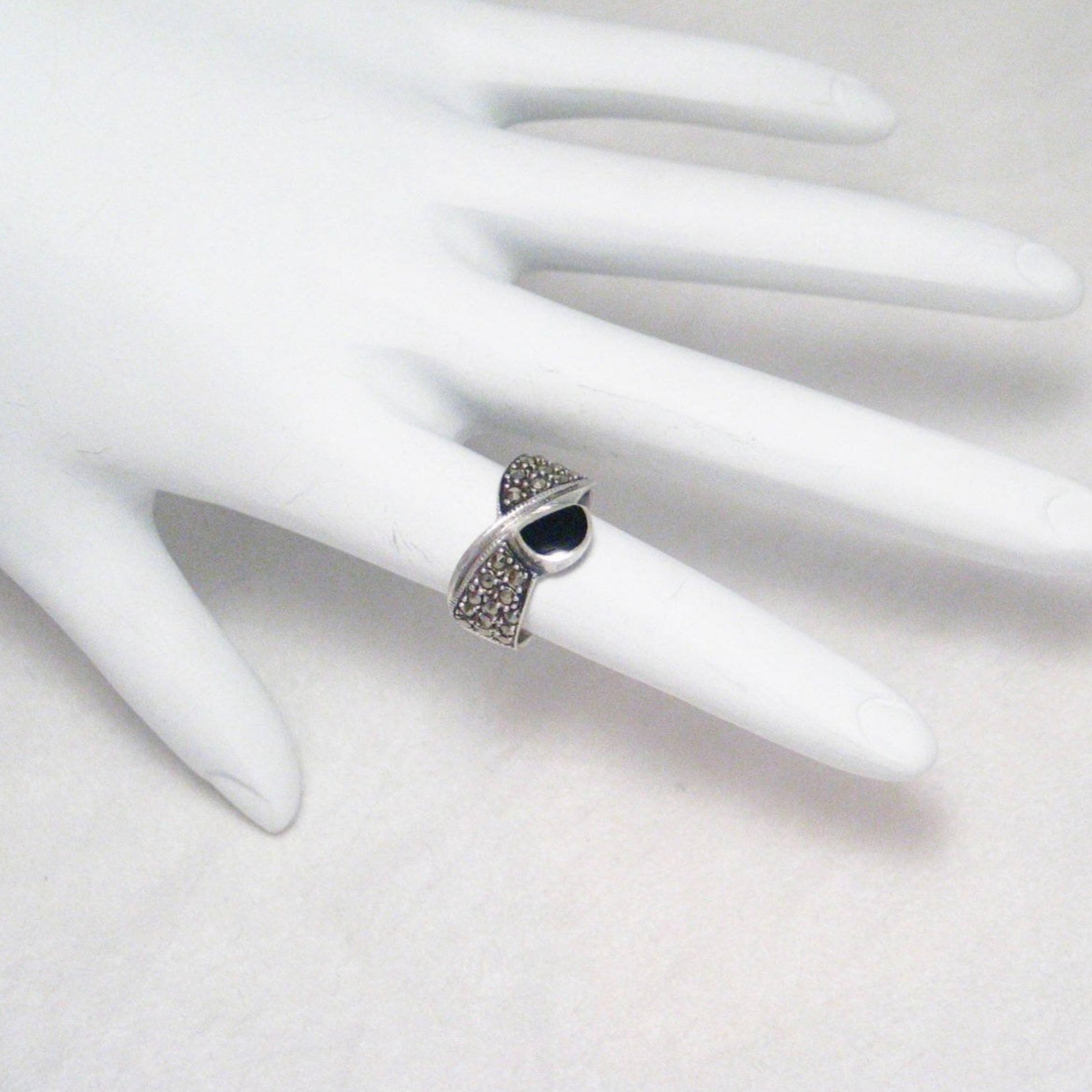 Silver Rings | Sterling Silver Black Onyx Marcasite Stone Ring 5.5 | Blingschlingers Jewelry