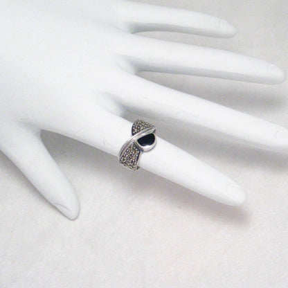 Silver Rings | Sterling Silver Black Onyx Marcasite Stone Ring 5.5 | Blingschlingers Jewelry