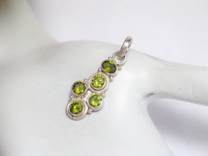 Sterling Silver Sparkly Olive Green Peridot Cz Stone Pendant