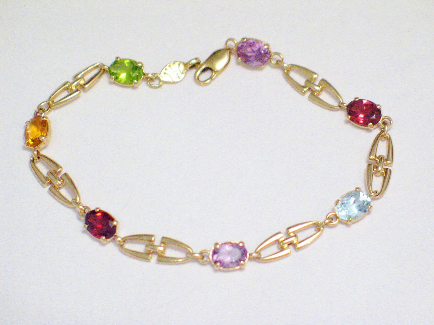 14k Gold Horse bit Link Multi Gemstone Tennis Bracelet  7 1/2"