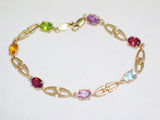 14k Gold Shackle Link Multi Gemstone Tennis Bracelet  7 1/2"